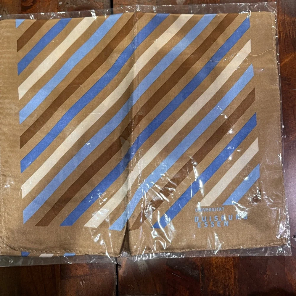 DUISBURG ESSEN  Brown and‎ Blue Striped 100% Silk Scarf